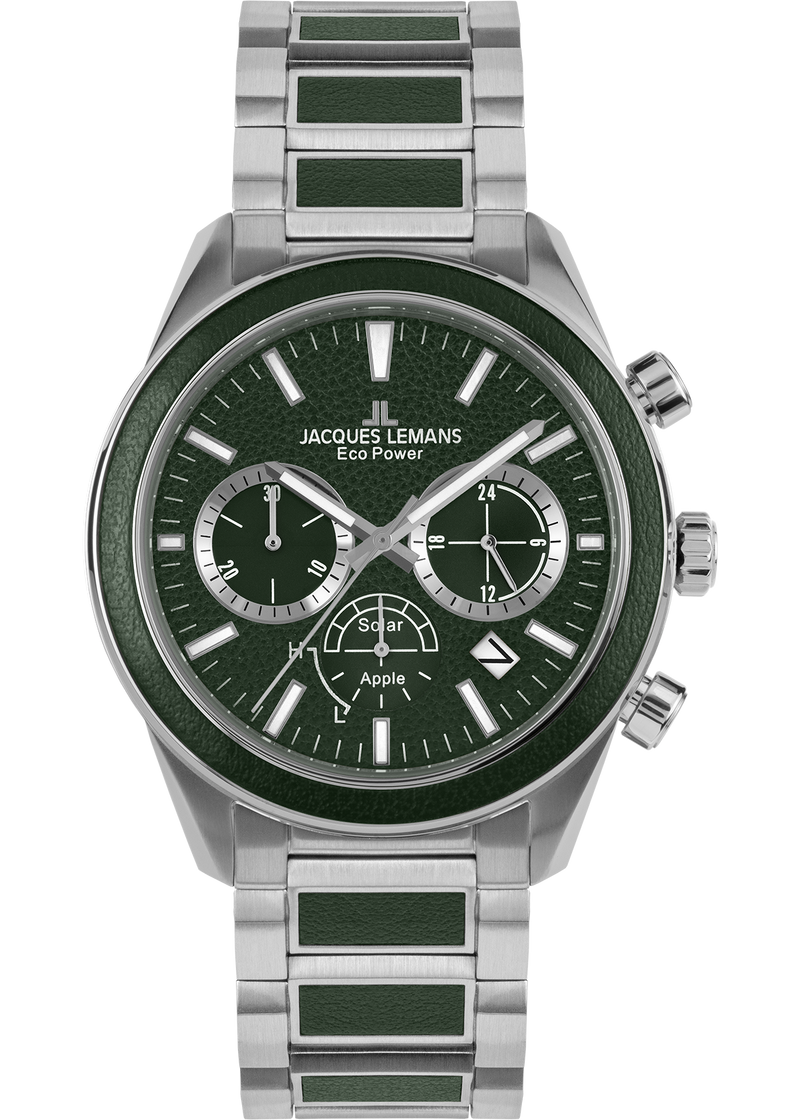 Eco Power Solar Chronograph Stainless Steel Green Men's Bracelet Watch