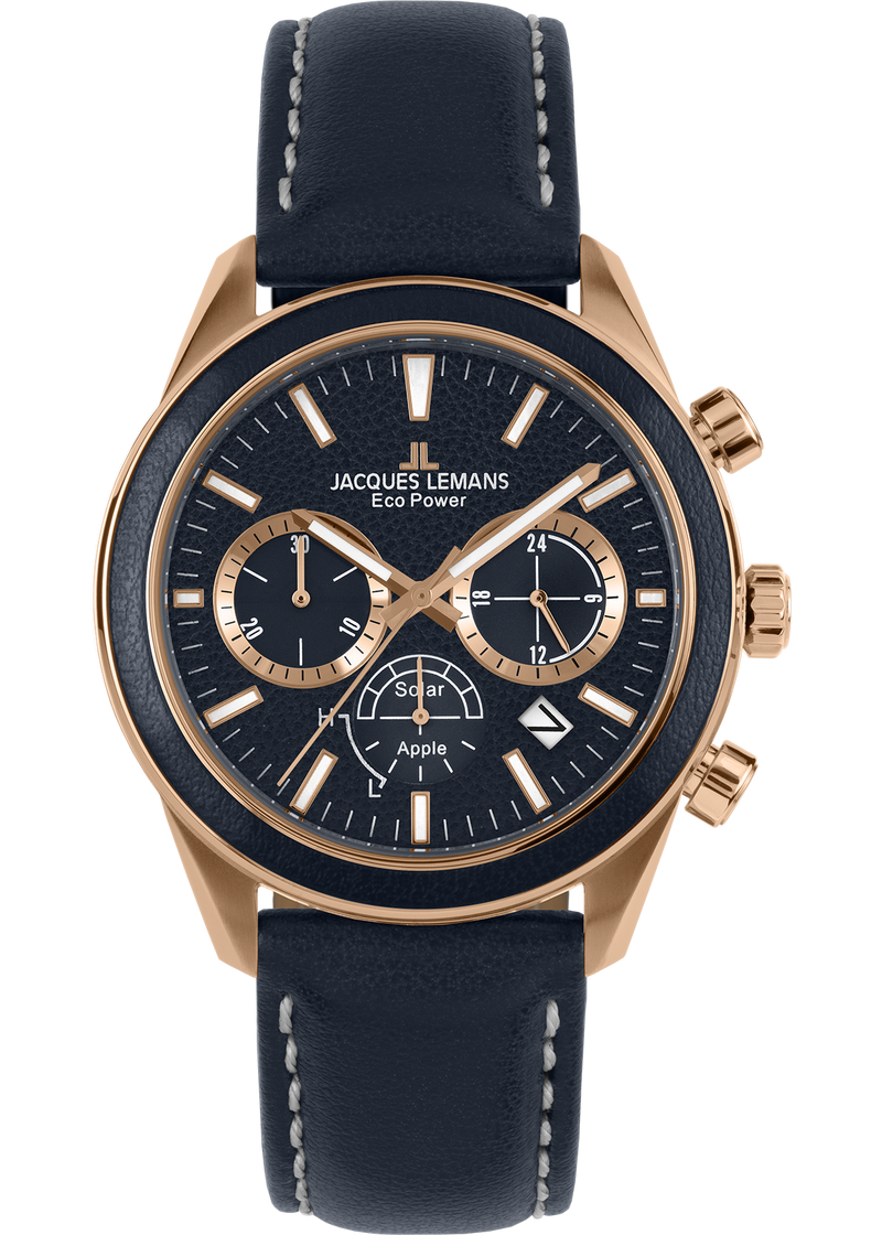 Eco Power Solar Chronograph Vegan Strap Rose Gold Plated Men's Watch