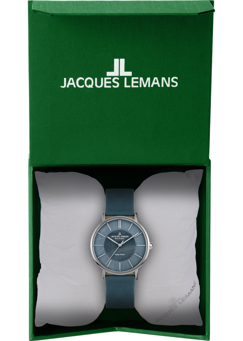 Eco Power Solar Mother of Pearl Light Blue Leather Strap Women's Watch