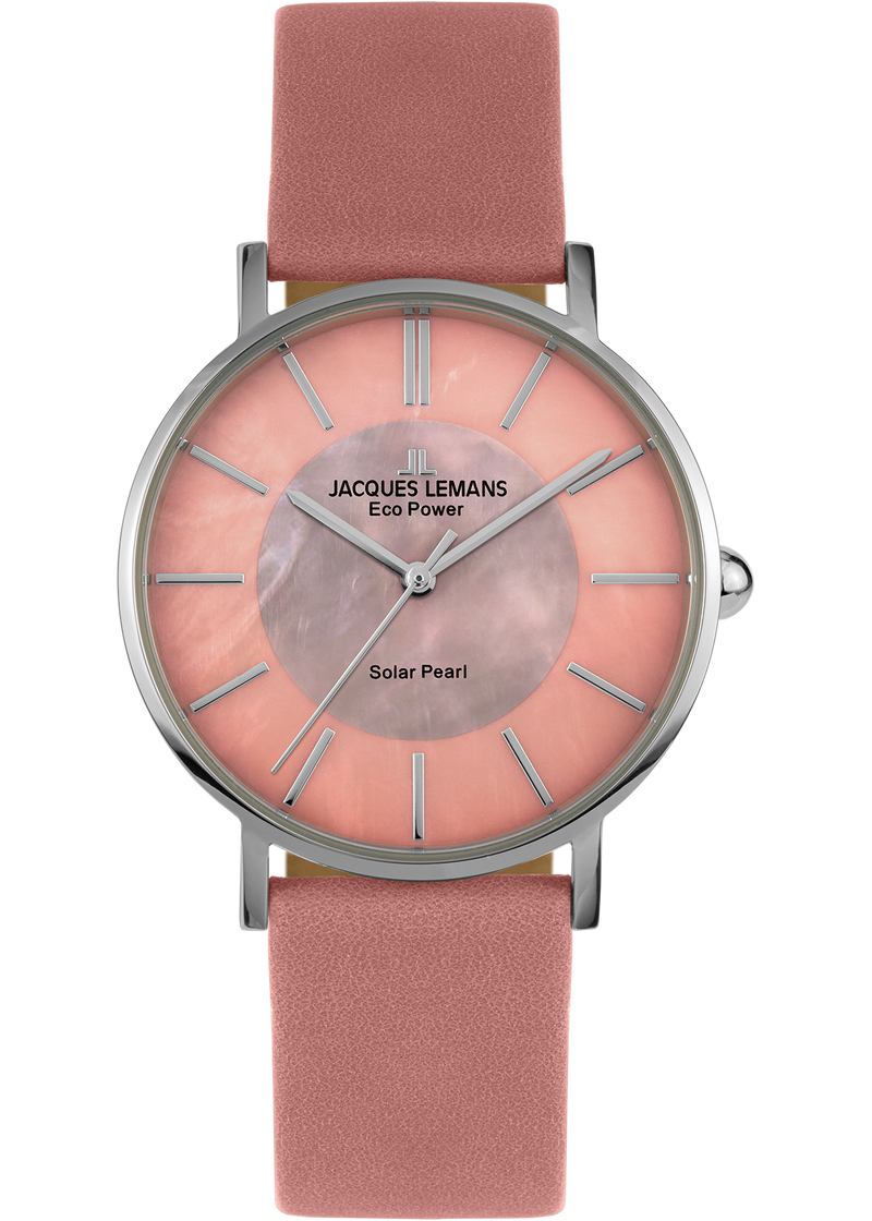 Eco Power Solar Mother of Pearl Rose Leather Strap Women's Watch