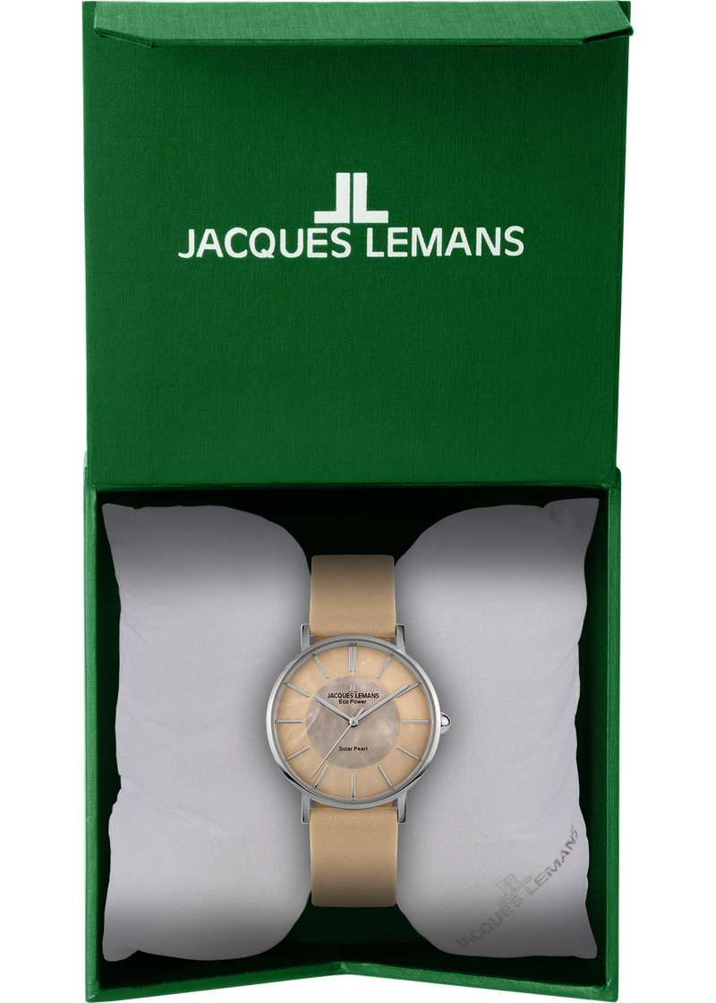 Eco Power Solar Mother of Pearl Beige Leather Strap Women's Watch