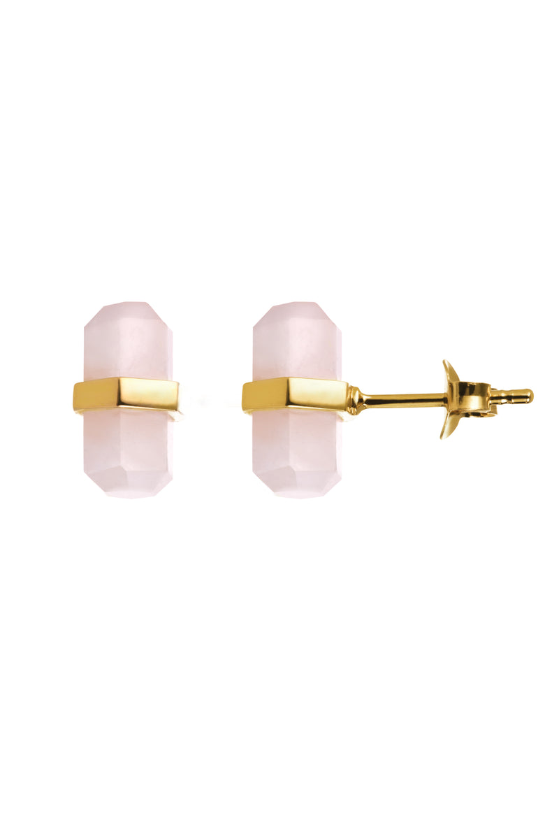 18ct Gold Plated Sterling Silver Rose Quartz Stud Earrings