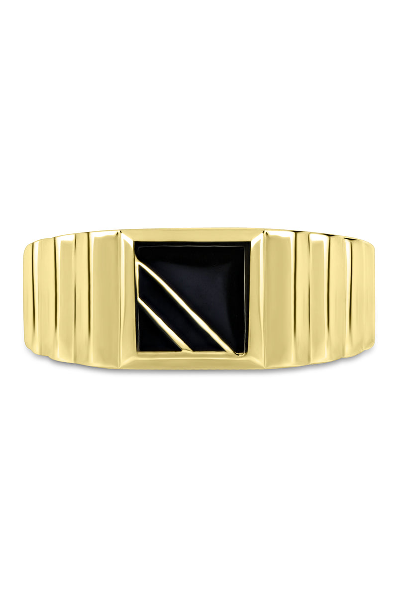 Mens 9ct Yellow Gold Black Enamel Square Signet Ring