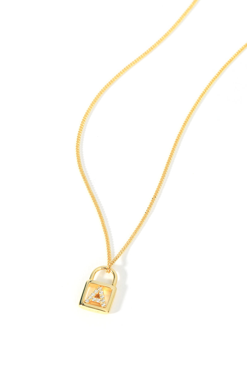 Sterling Silver Gold Plated Cubic Zirconia Padlock Initial Pendant