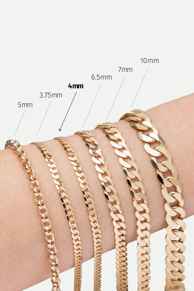 9ct Yellow Gold Solid Curb Chain Necklace (4mm) 22 inch