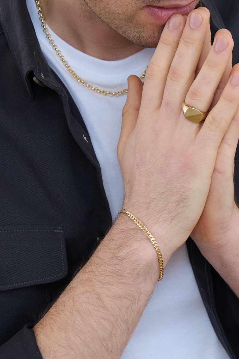 9ct Yellow Gold Solid Curb Chain Bracelet (4mm) 8 inch