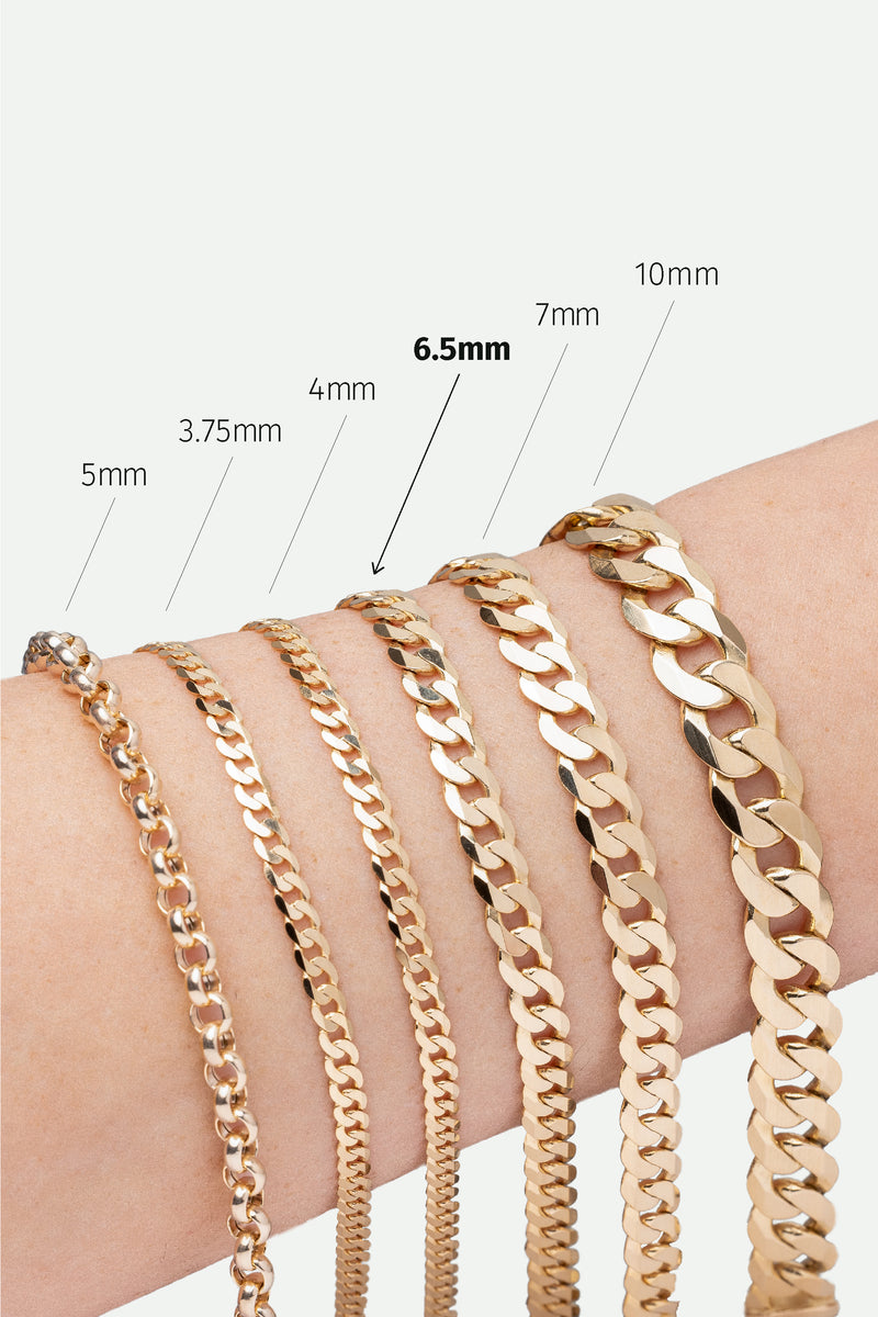 9ct Yellow Gold Solid Curb Chain Necklace (6.5mm) 20 inch