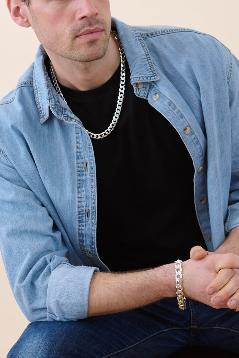 Sterling Silver Curb Chain (9mm) Necklace 22 inch