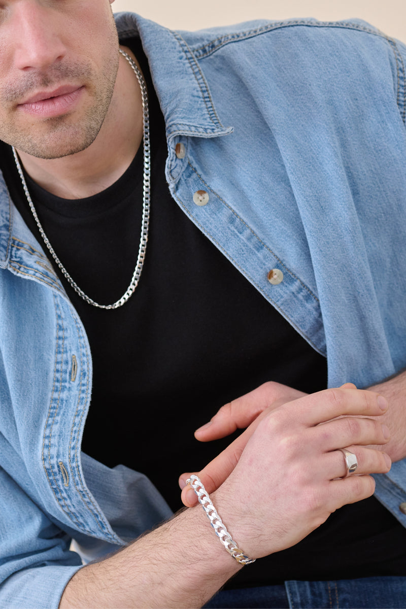 Sterling Silver Curb Chain (9mm) Bracelet 8 inch