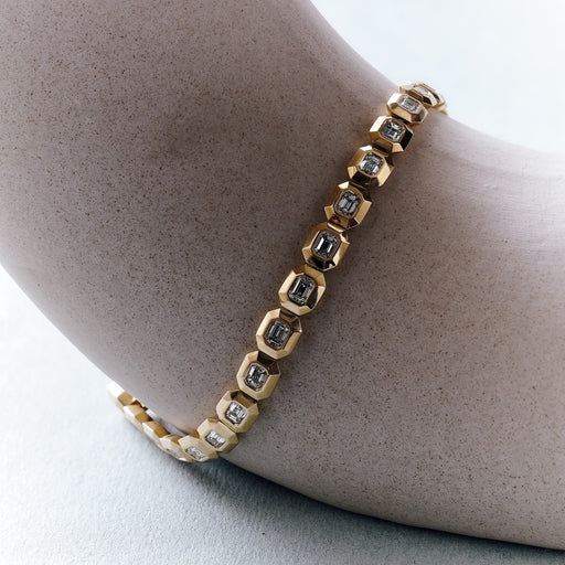 Athena - 9ct Yellow Gold 3.67ct tw. Lab Grown Diamond Emerald Cut Tennis Bracelet - image 1