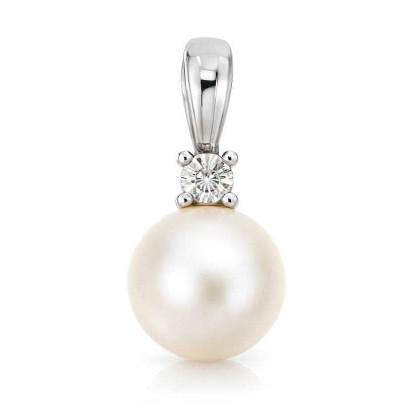 9ct White Gold Cultured Freshwater Pearl and Diamond Pendant