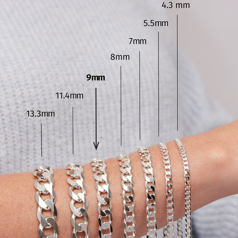 Sterling Silver Curb Chain (9mm) Necklace 22 inch