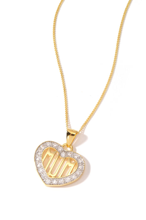 Sterling Silver Gold Plated Cubic Zirconia Mum Heart Pendant