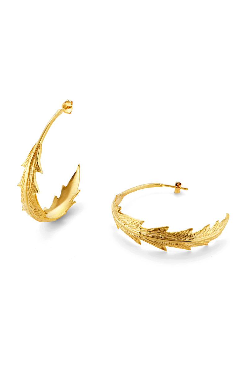 Gold Tone Leaf Open Hoop Earrings