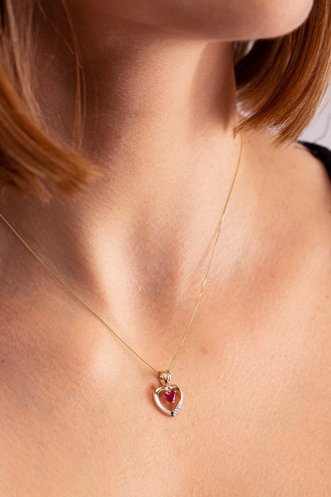 9ct Yellow Gold Ruby and Diamond Heart Pendant