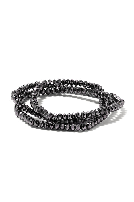 Gun-Grey Crystal Beads Trio Stretch Bracelet