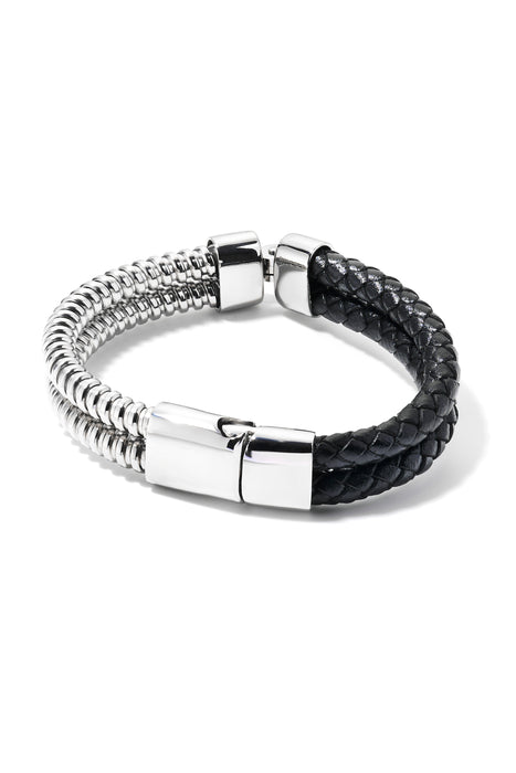 Men's Leather and Stainless Steel Bracelet