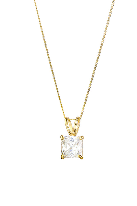 9ct Yellow Gold  Cubic Zirconia 5mm Square Pendant Necklace