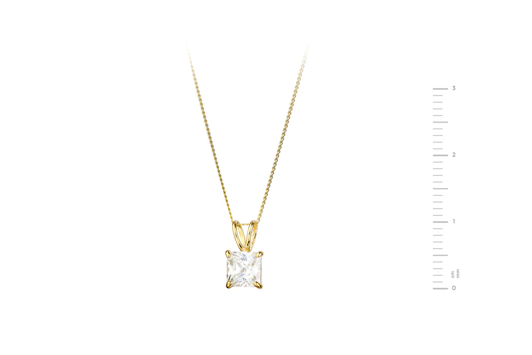 9ct Yellow Gold  Cubic Zirconia 5mm Square Pendant Necklace