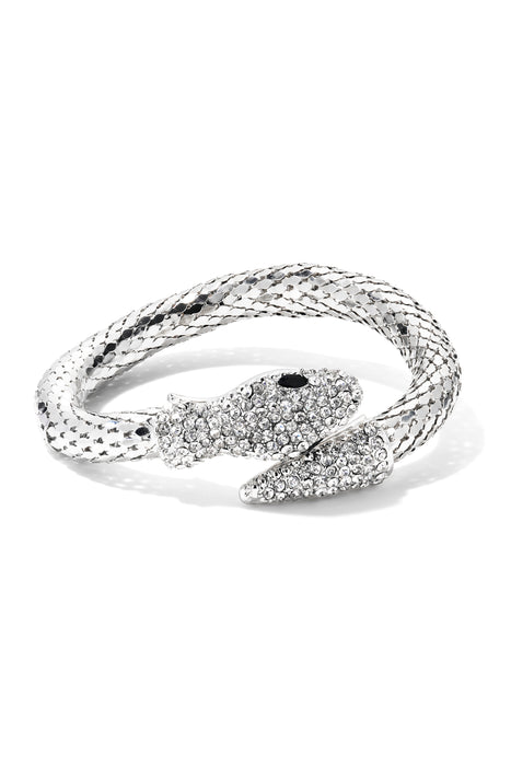 Silver Tone Snake Bangle Clear Crystal