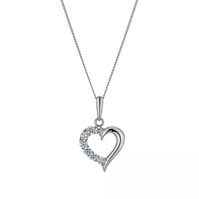 9ct White Gold Cubic Zirconia Half Heart Pendant Necklace