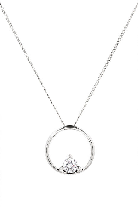 9ct White Gold 0.10ct Diamond Circle Pendant Necklace