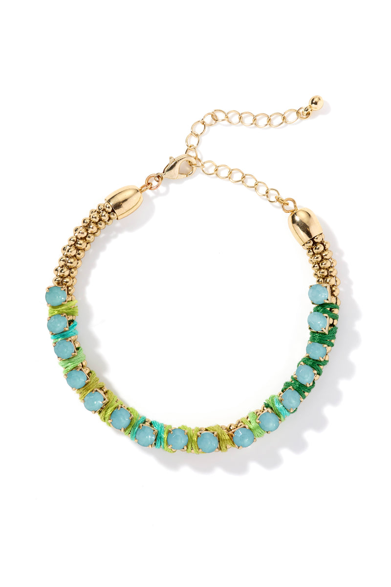 Gold Tone Green Boho Bracelet