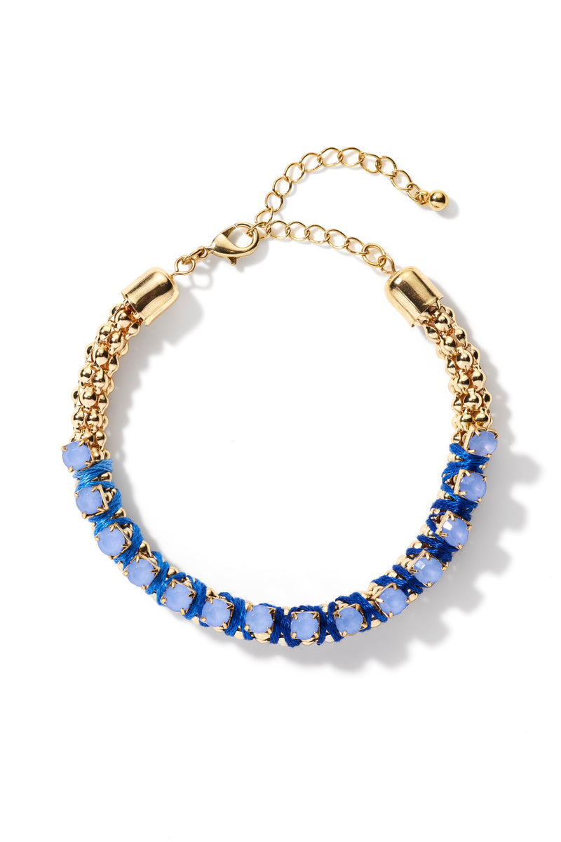 Gold Tone Peacock Blue Boho Bracelet