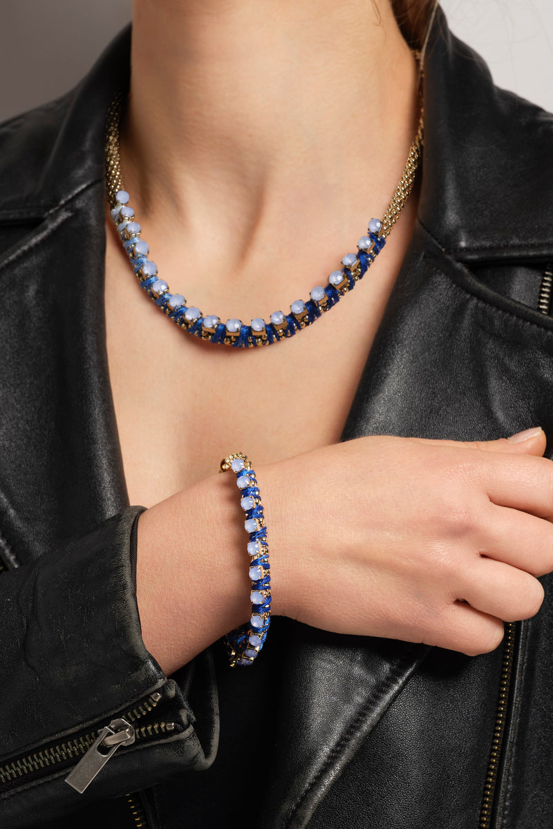 Gold Tone Peacock Blue Boho Bracelet