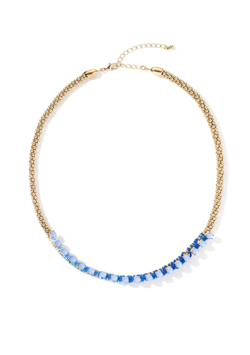 Gold Tone Peacock Blue Boho Necklace