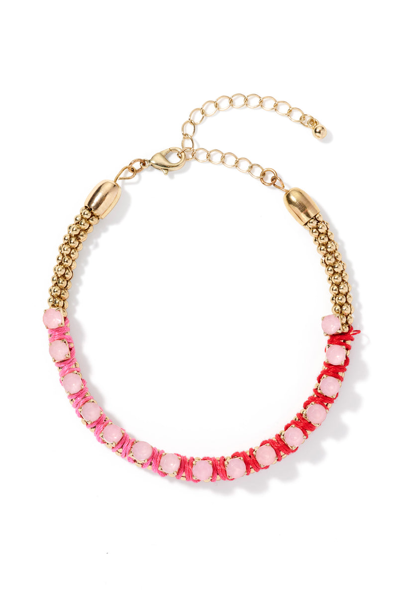Gold Tone Hot Pink Boho Bracelet