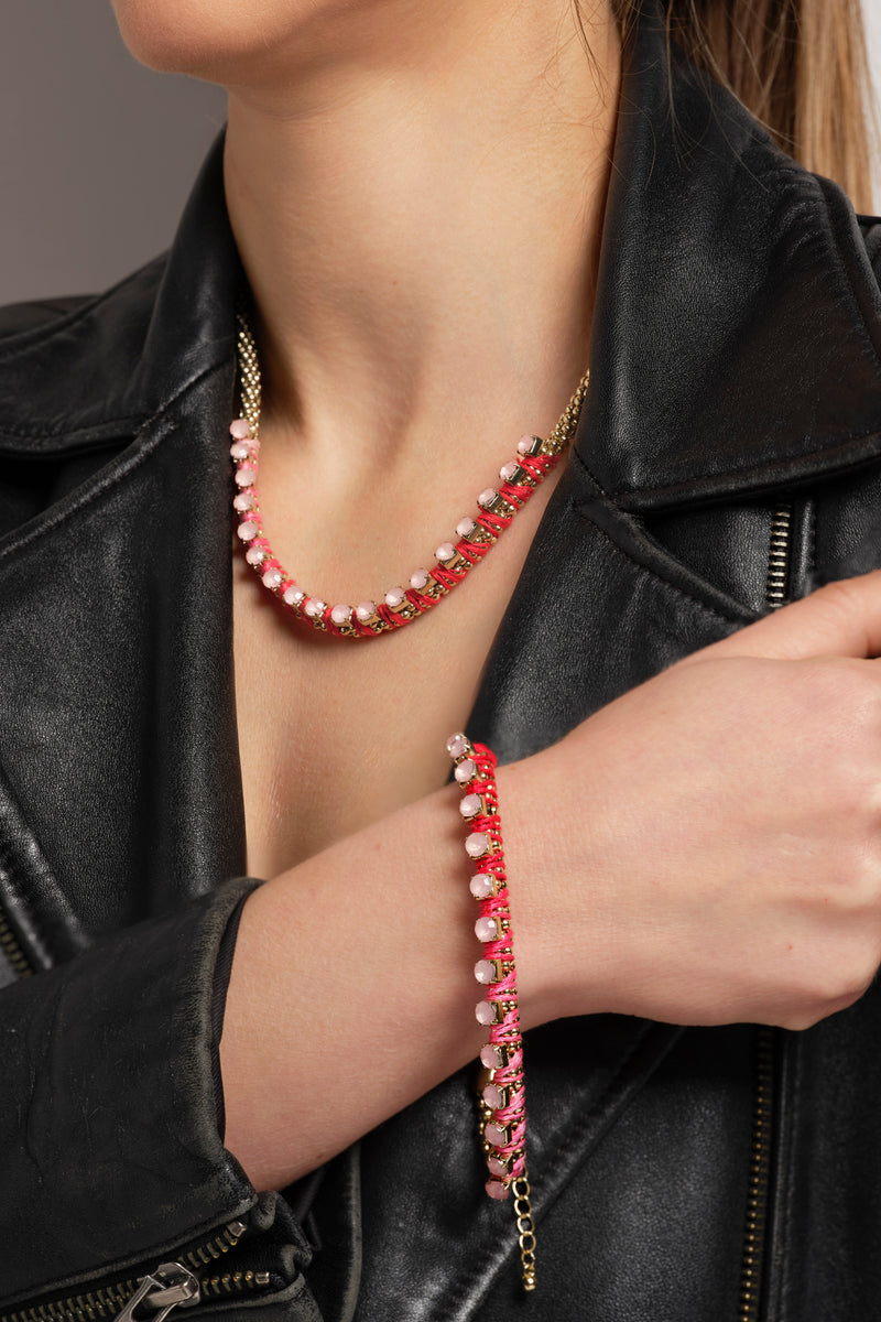 Gold Tone Hot Pink Boho Bracelet