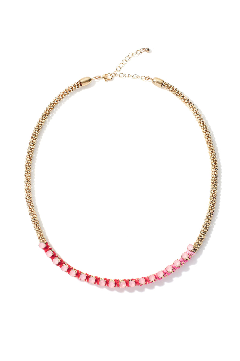 Gold Tone Hot Pink Boho Necklace