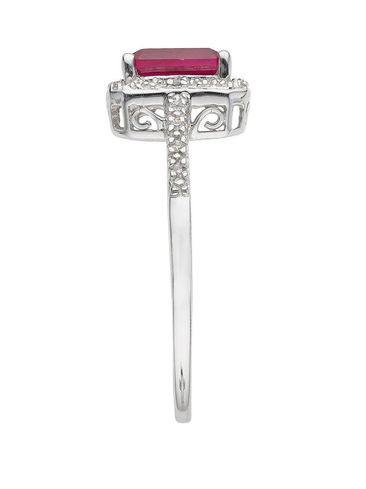 9ct White Gold Created Ruby and Diamond Ring