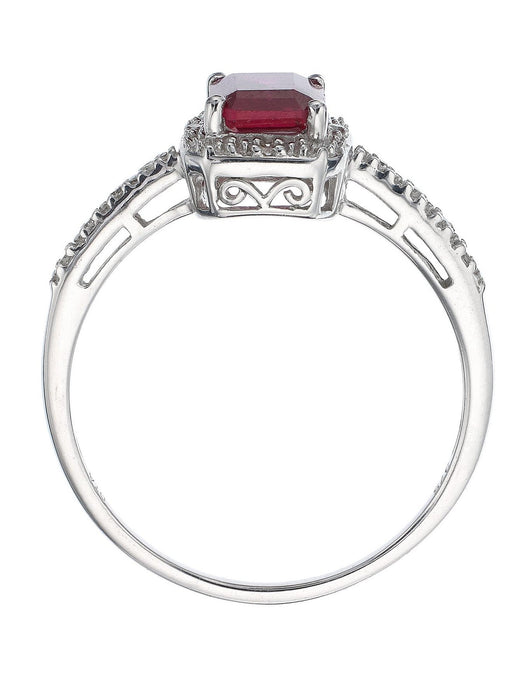 9ct White Gold Created Ruby and Diamond Ring