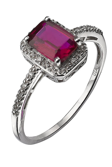 9ct White Gold Created Ruby and Diamond Ring