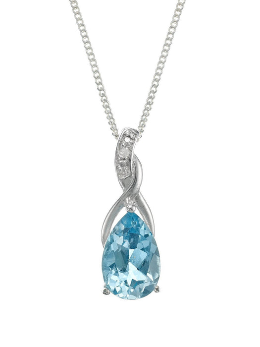 Sterling Silver Blue Topaz and Diamond Pendant Necklace