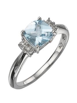 9ct White Gold Blue Topaz and Diamond Ring