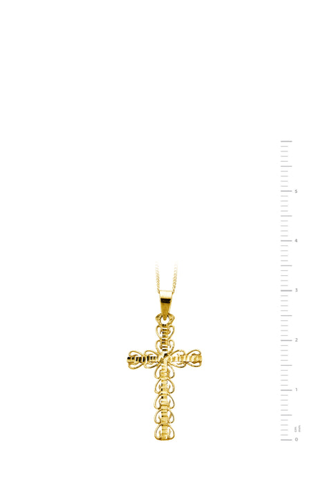 9ct Yellow Gold Fancy Cross Pendant Necklace 18 Inch Curb Chain