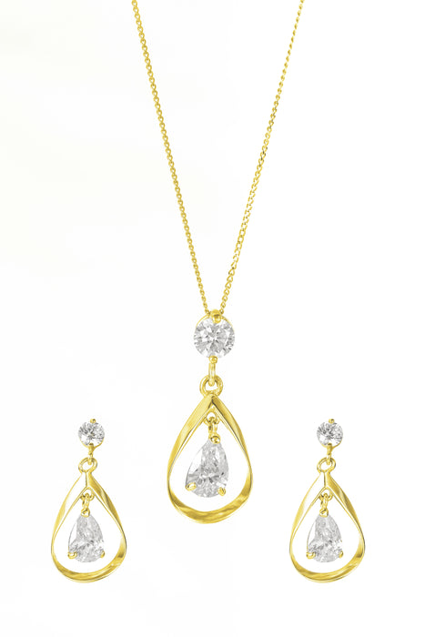 9ct Yellow Gold Cubic Zirconia Drop Earring & Pendant Set