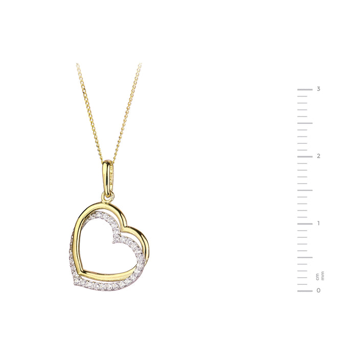 9ct Yellow Gold Cubic Zirconia Double Heart Pendant Necklace