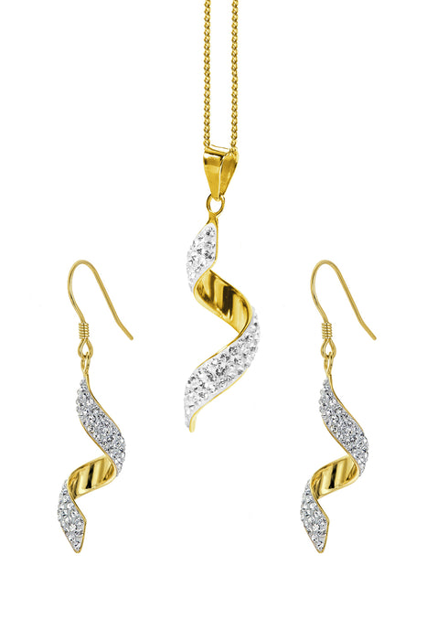 Sterling Silver Gold Plated Crystal Swirl Hook Earring and Pendant Set