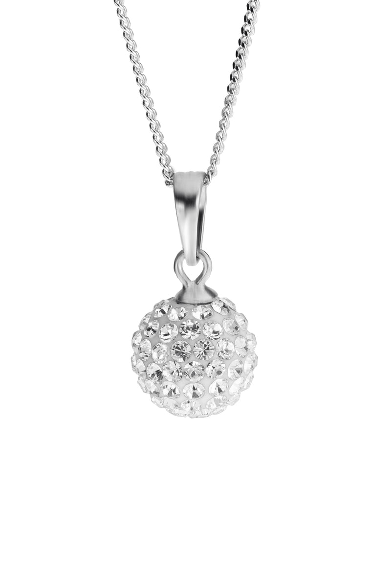 Sterling Silver Crystal 9.5mm Ball Pendant and 7.5mm Stud Earrings Set