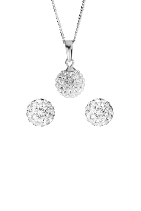 Sterling Silver Crystal 9.5mm Ball Pendant and 7.5mm Stud Earrings Set