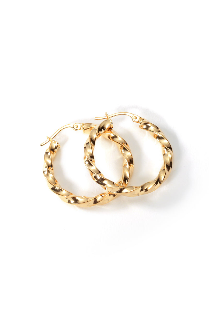 Italian 9ct Yellow Gold Twist Hoop Earrings - 25mm