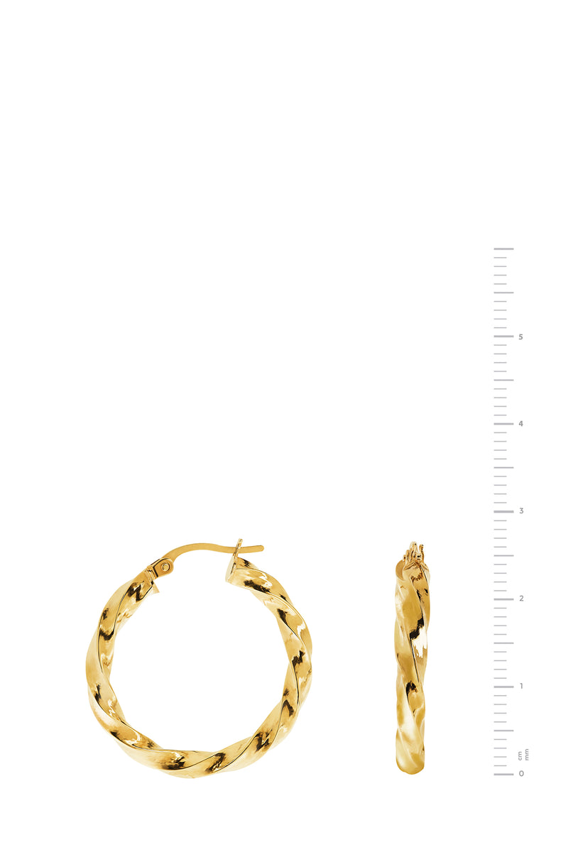 Italian 9ct Yellow Gold Twist Hoop Earrings - 25mm