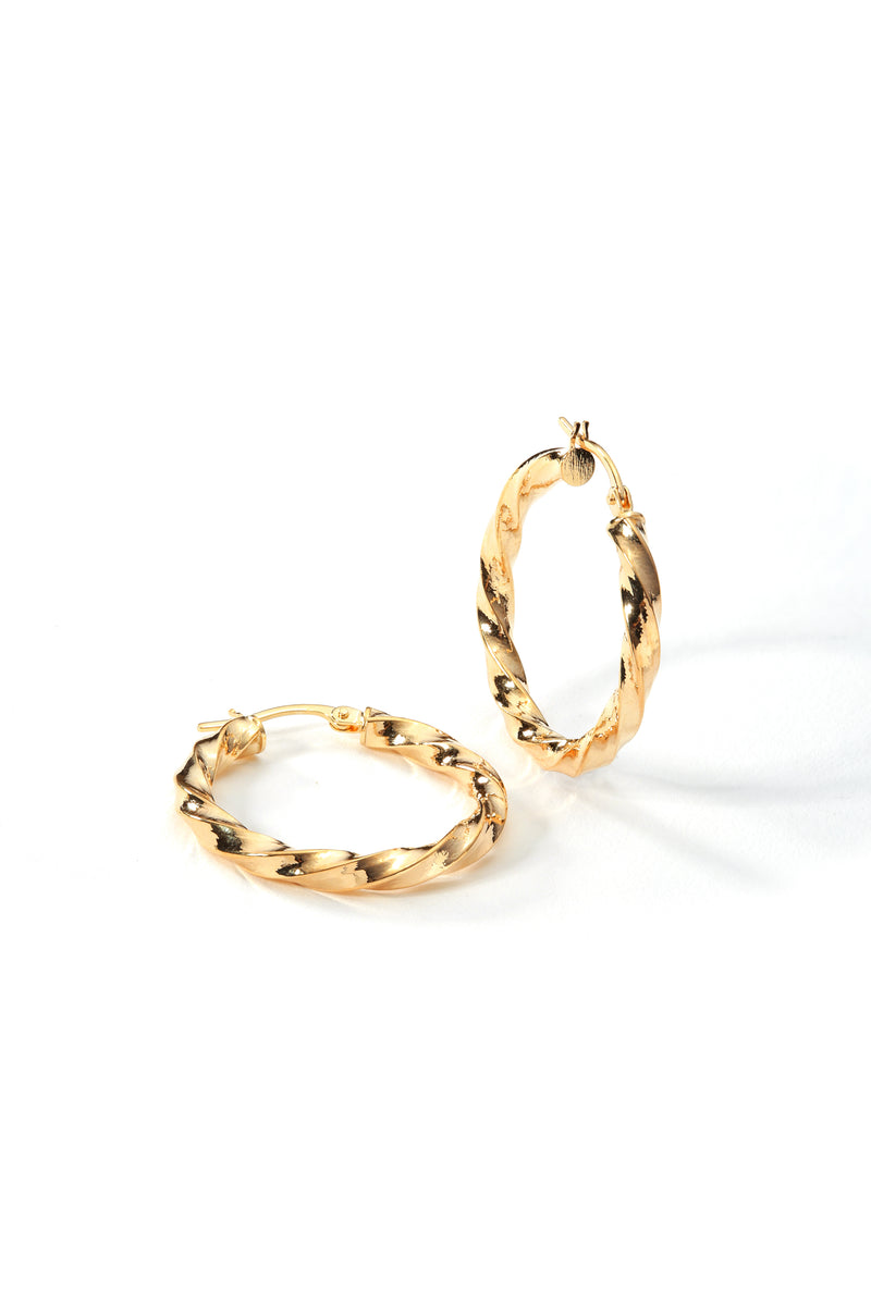 Italian 9ct Yellow Gold Twist Hoop Earrings - 25mm