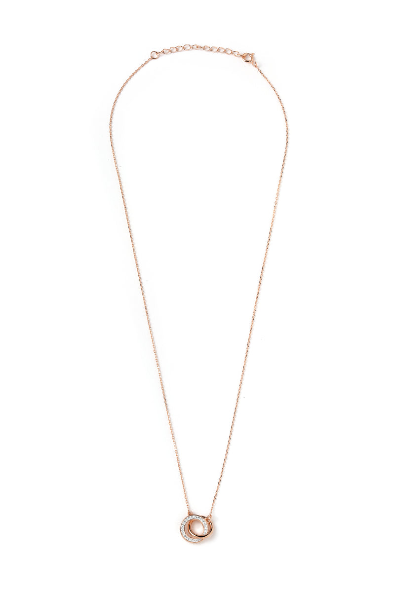 Sterling Silver Rose Gold Plated Crystal Interlocking Circle Necklace