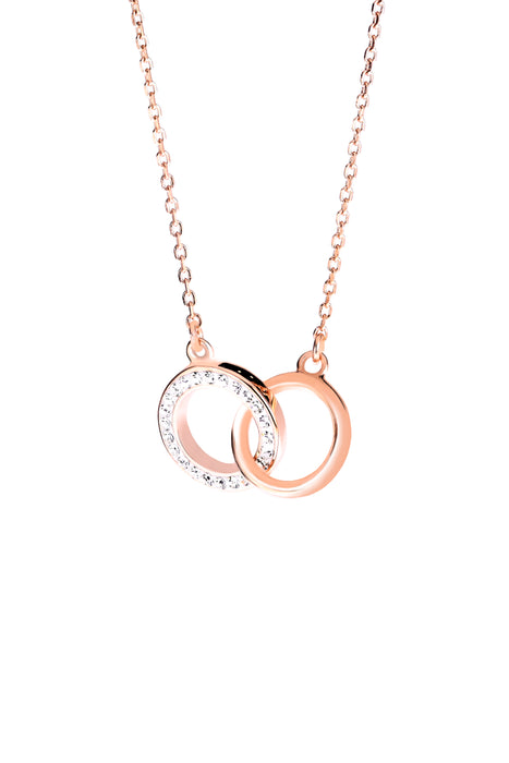 Sterling Silver Rose Gold Plated Crystal Interlocking Circle Necklace