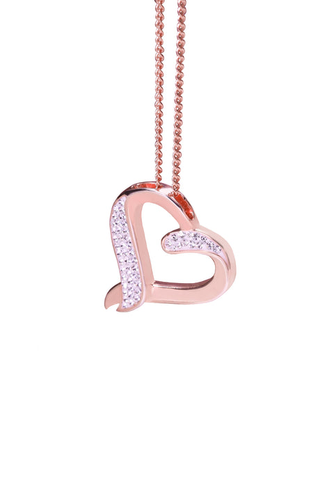 Sterling Silver Rose Gold Plated Crystal Open Heart Pendant Necklace